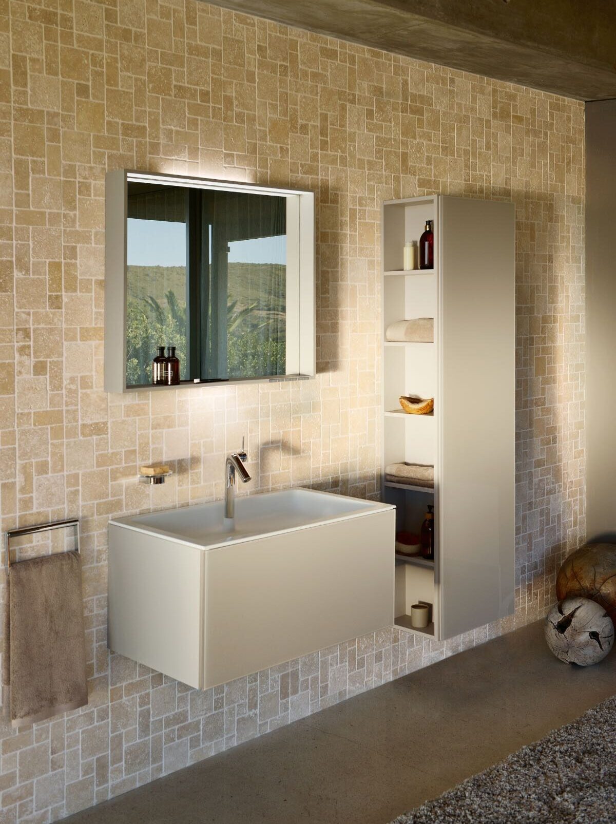 Keuco Plan Tall Cabinet with Open Shelving Colour reference 2