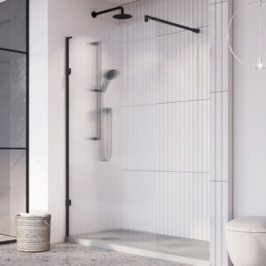 Roman Fluted Glass Corner Panel 1000mm – Brushed Brass